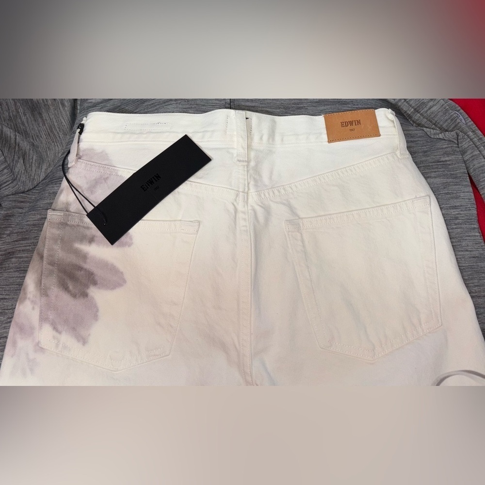 NEW EDWIN Boho Retro Inspired size 27 Kali Highrise Ankle Jeans White Tie Dye - Picture 6 of 8
